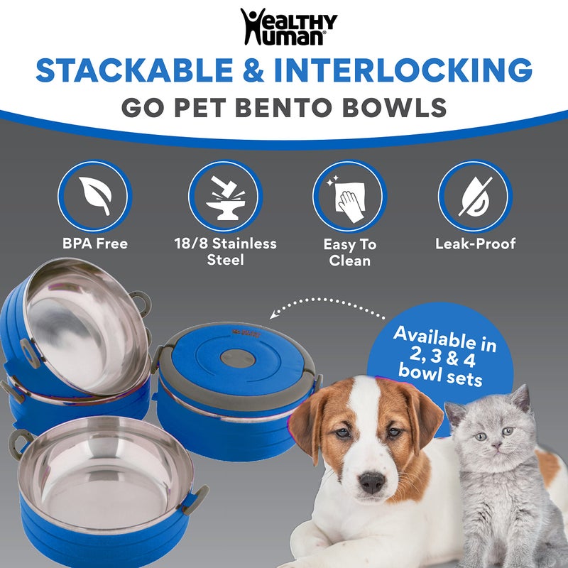 Healthy Human Travel Pet Bento Bowls - Leak Proof, Human-Grade Stainless Steel & BPA-Free, 3-Pack Water & Food Container Set, Clips & Handle (Pink) - Image 5